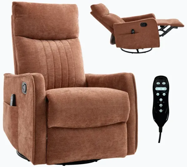 Orange Heat Massage Manual Recliner Chair with Rocker and Swivel in Fabric for Living Room