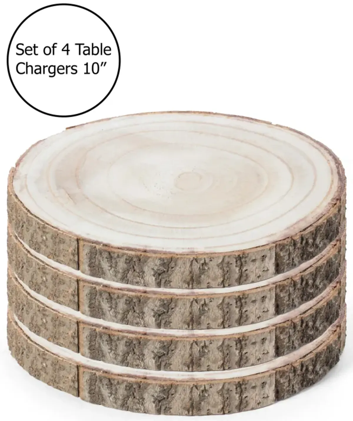 Barky Natural Wood Slabs Rustic Ornament Slice Tray Table Charger 10" set of 4