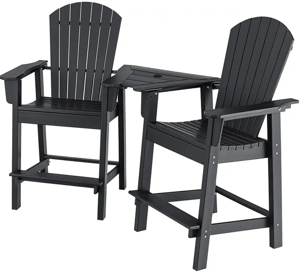 2 Pieces HDPE Tall Adirondack Chair with Middle Connecting Tray