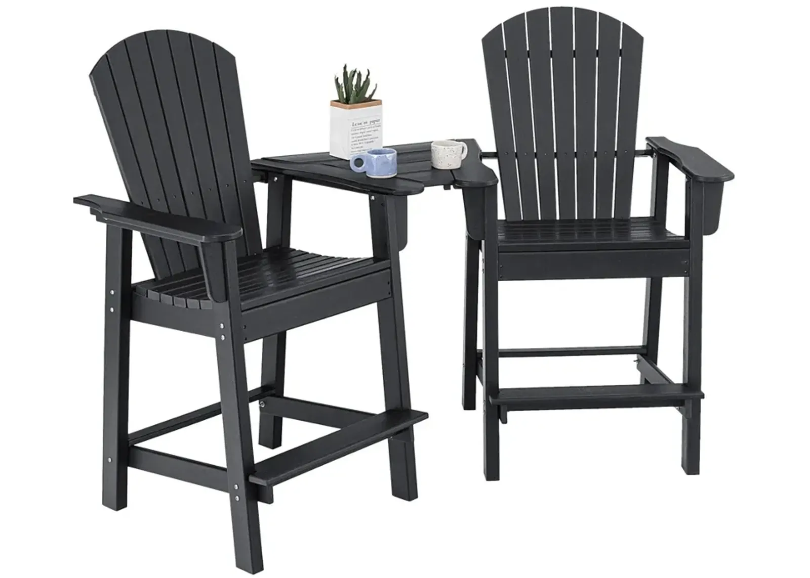 2 Pieces HDPE Tall Adirondack Chair with Middle Connecting Tray