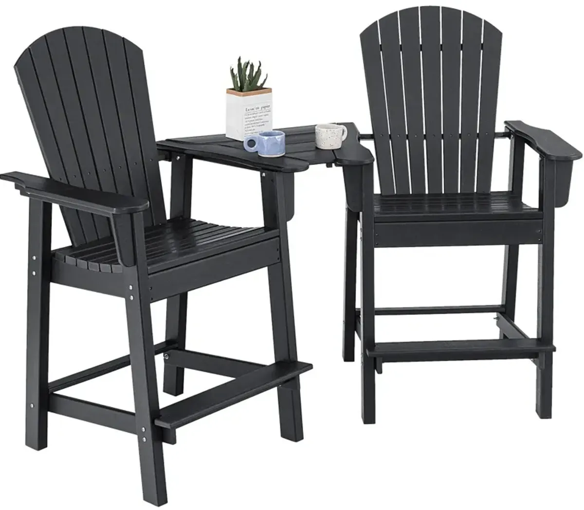 2 Pieces HDPE Tall Adirondack Chair with Middle Connecting Tray