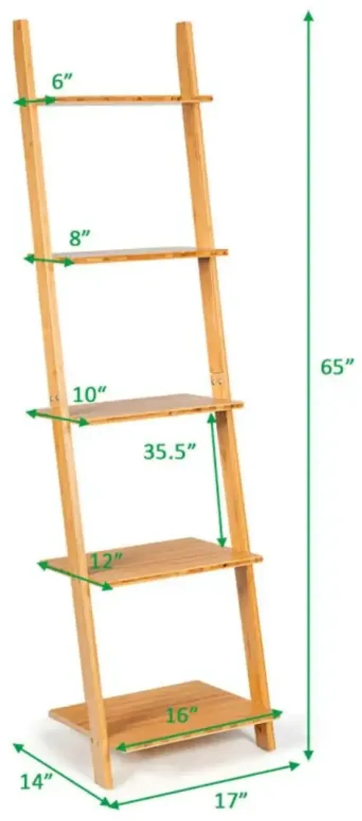 Hivvago 5-Tier Modern Bamboo Wall-Leaning Display Ladder Bookshelf