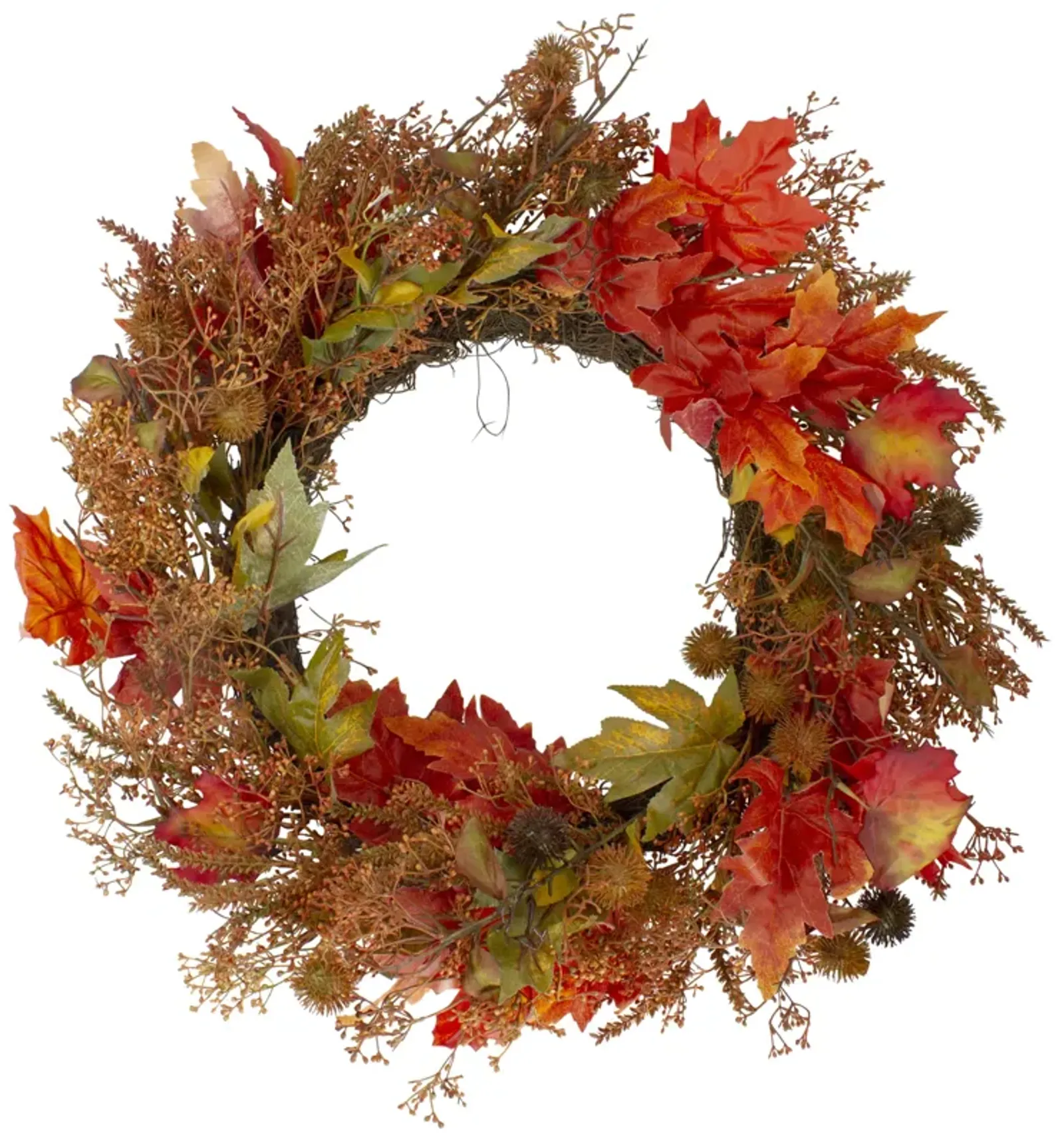 24-Inch Autumn Harvest Maple Leaf with Berries Artificial Wreath; Unlit