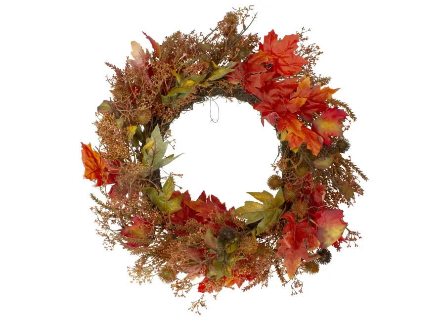 24-Inch Autumn Harvest Maple Leaf with Berries Artificial Wreath; Unlit