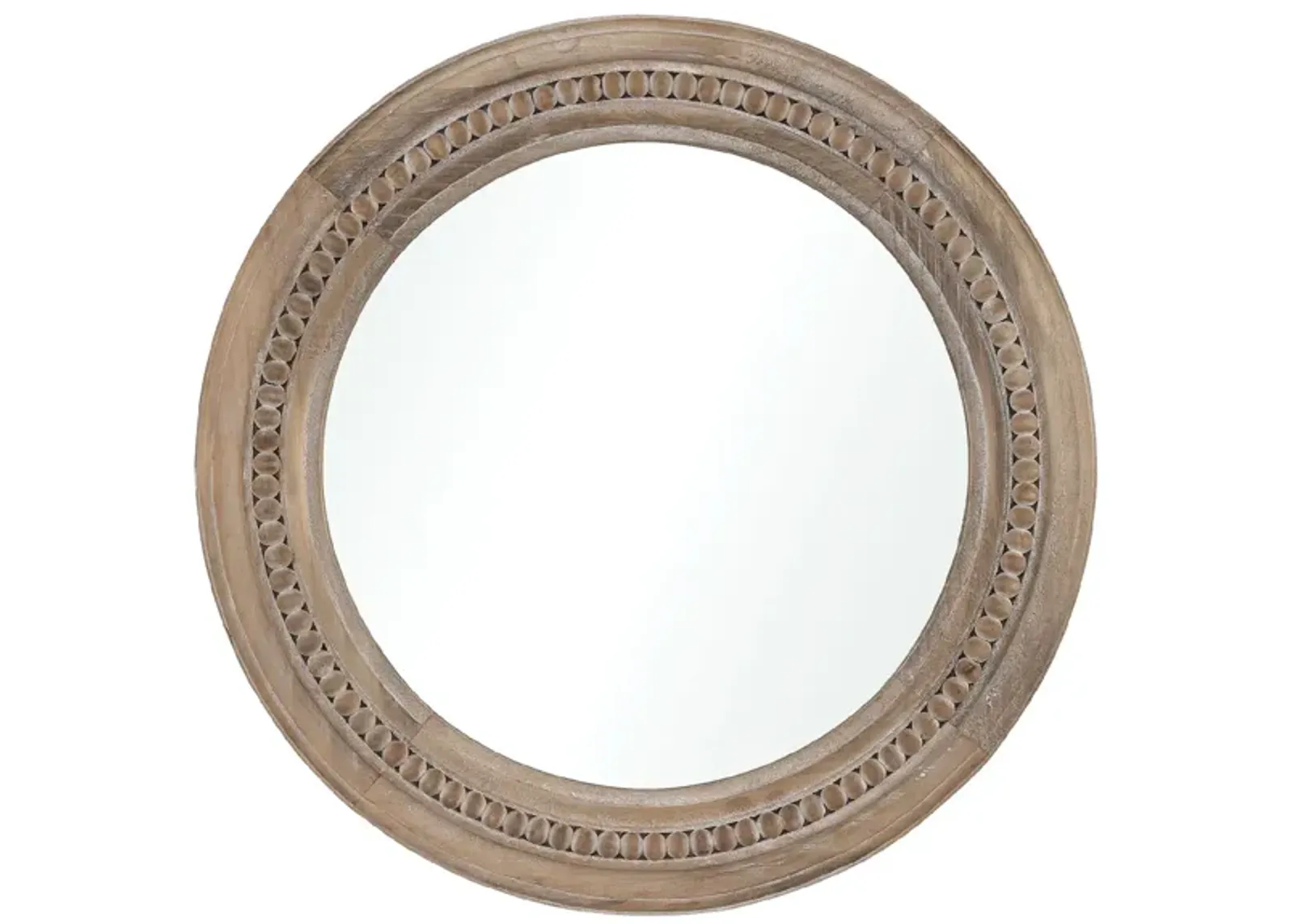 20" Brown Carved Beaded Wood Round Wall Mirror