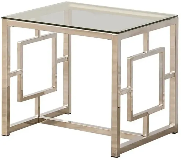 Merced Square Tempered Glass Top End Table Nickel
