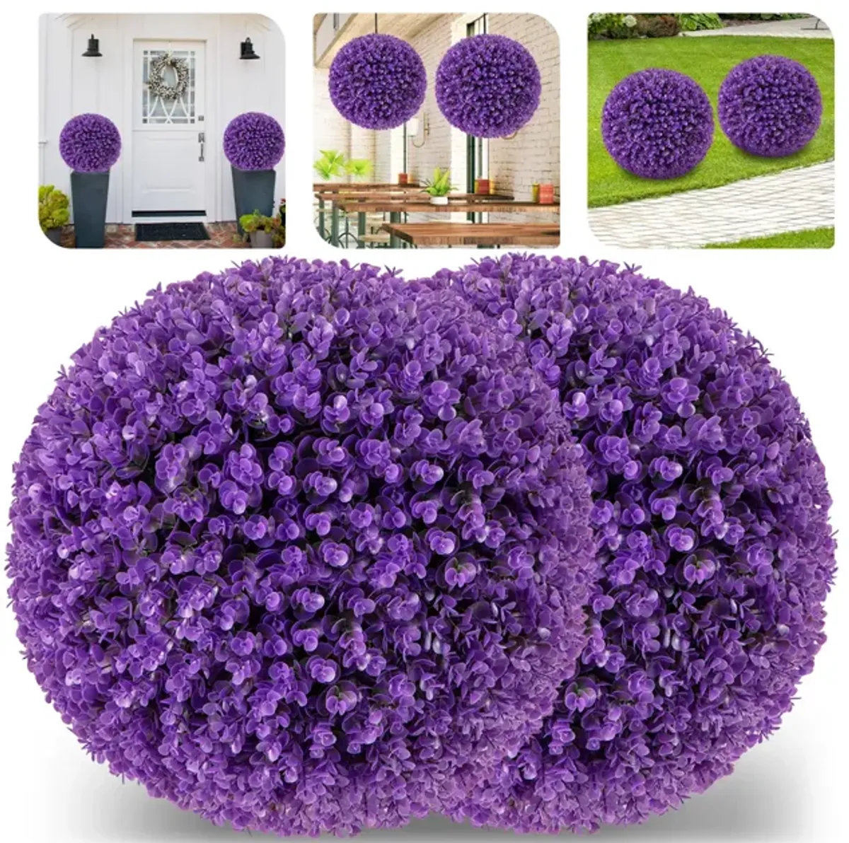 17.5" Faux Purple Eucalyptus Decorative Balls with 7-Layer Leaves for Backyard, Porch, Garden, and Wedding