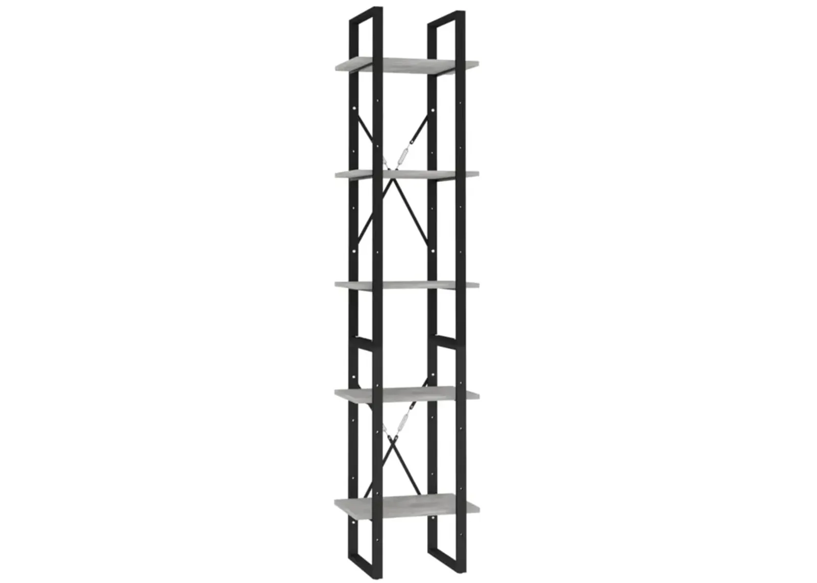 vidaXL 5-Tier Bookshelf Cabinet, Modern and Industrial Look Made of Sturdy Engineered Wood and Metal Frame, Ample Storage Space for Books and Decorative Items, Assembly Required, Concrete Gray Color