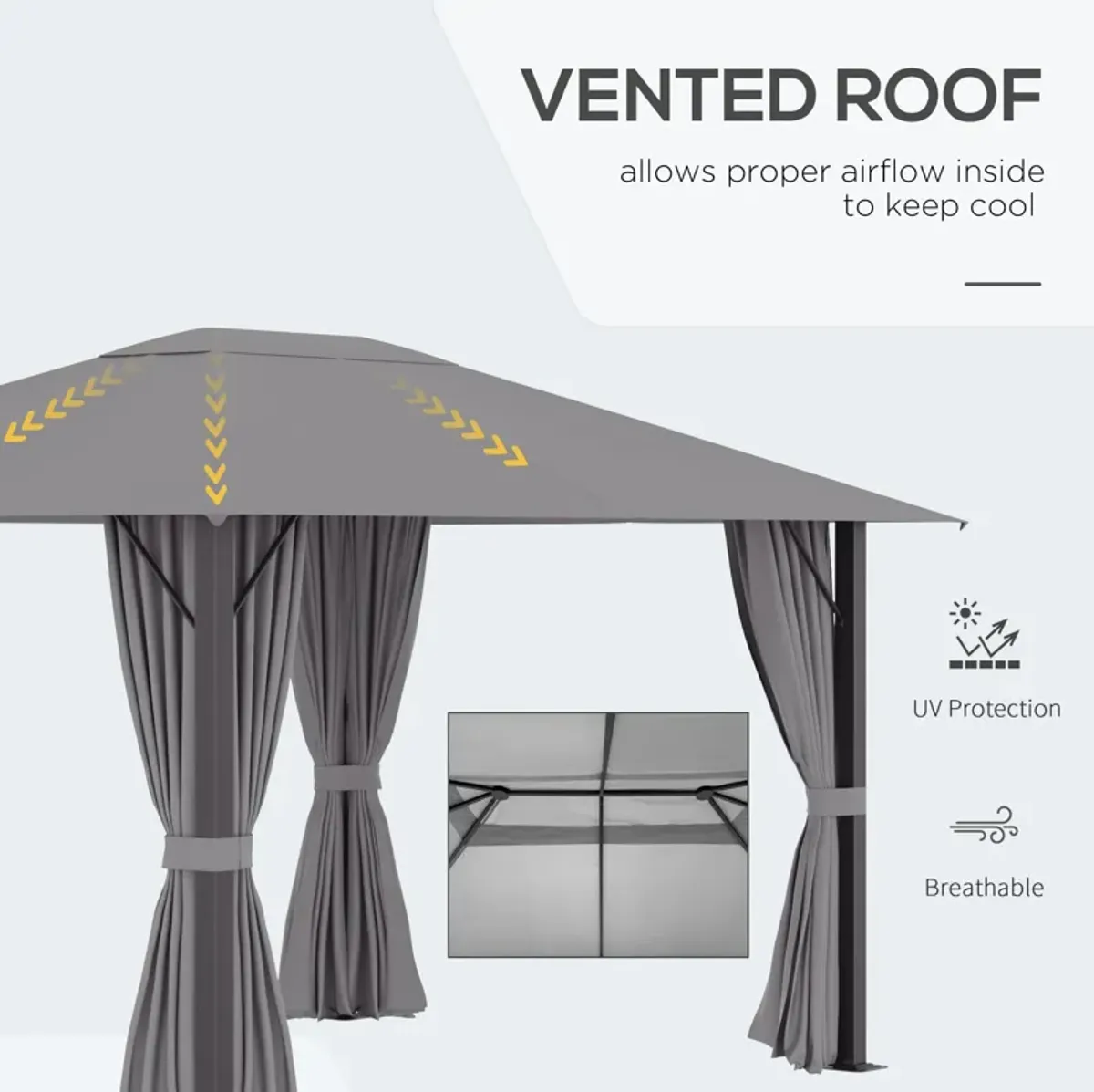 Gray Garden Pavilion: 10x13 ft Aluminum Gazebo with Vented Roof