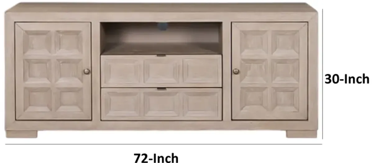 Kizie TV Stand Console, Storage Cabinets, Tawny Brown Wood, 72 Inch - Benzara