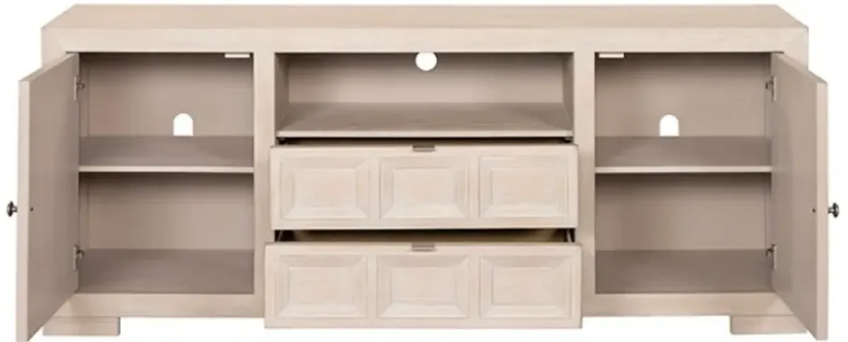Kizie TV Stand Console, Storage Cabinets, Tawny Brown Wood, 72 Inch - Benzara