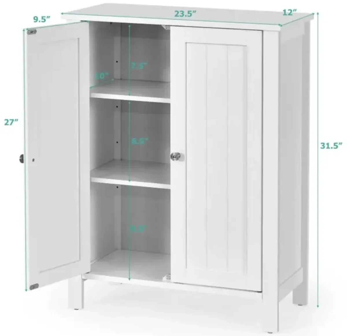 Hivvago 2-Door Bathroom Floor Storage Cabinet with Adjustable Shelf