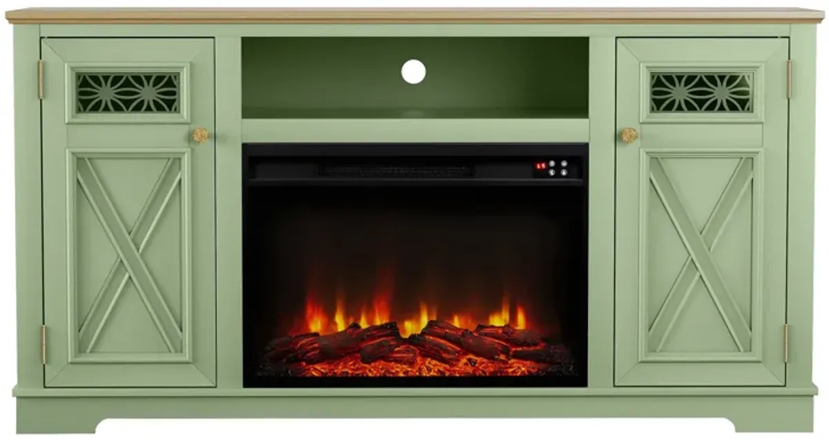 FESTIVO 61.5" Two-Tone TV Stand with Electric Fireplace Fits TVs Up to 70"