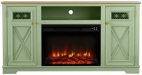 FESTIVO 61.5" Two-Tone TV Stand with Electric Fireplace Fits TVs Up to 70"