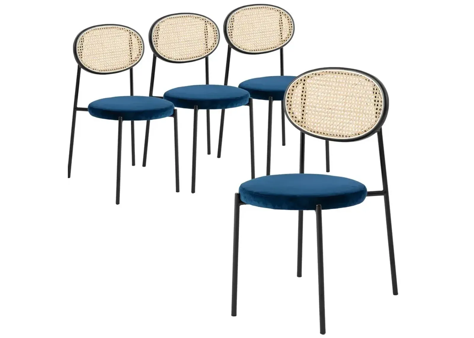 LeisureMod Euston Modern Wicker Dining Chair with Velvet Round Seat Set of 4