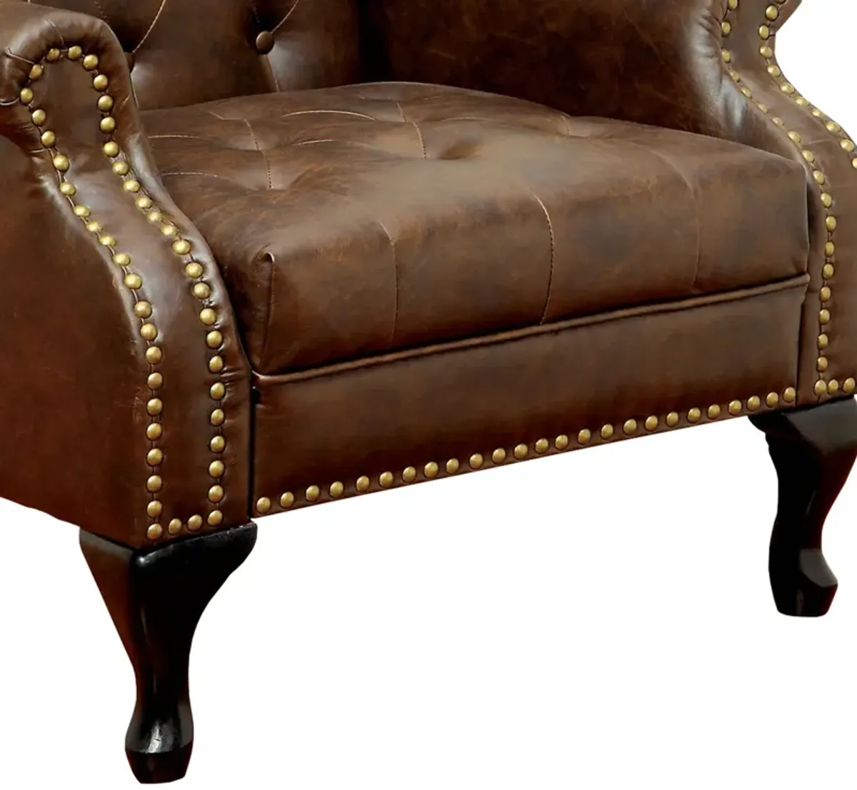 Vaugh Traditional Wing Accent Chair In Nail Head, Rustic Brown Finish-Benzara