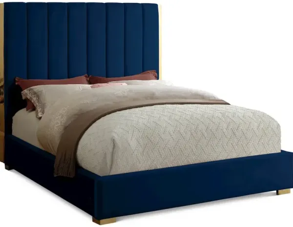 Meridian Furniture Becca Navy Velvet Queen Bed