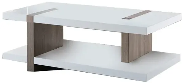 Rectangular Wooden Coffee Table with Sled Base, White and Brown-Benzara
