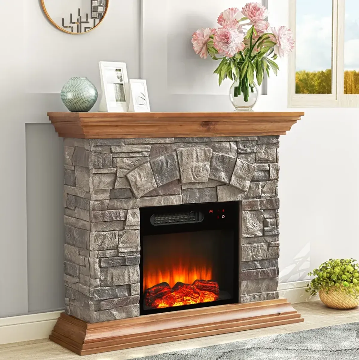 FESVITO 40 in. Faux Stone Freestanding Electric Fireplace