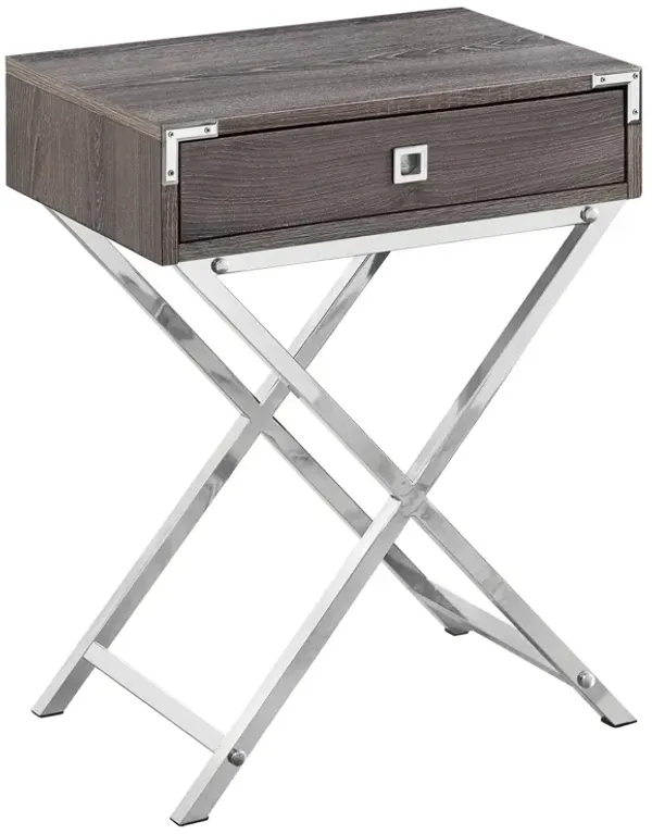 Durable Metal and Wood End Table – Compact Nightstand with Handy Drawer
