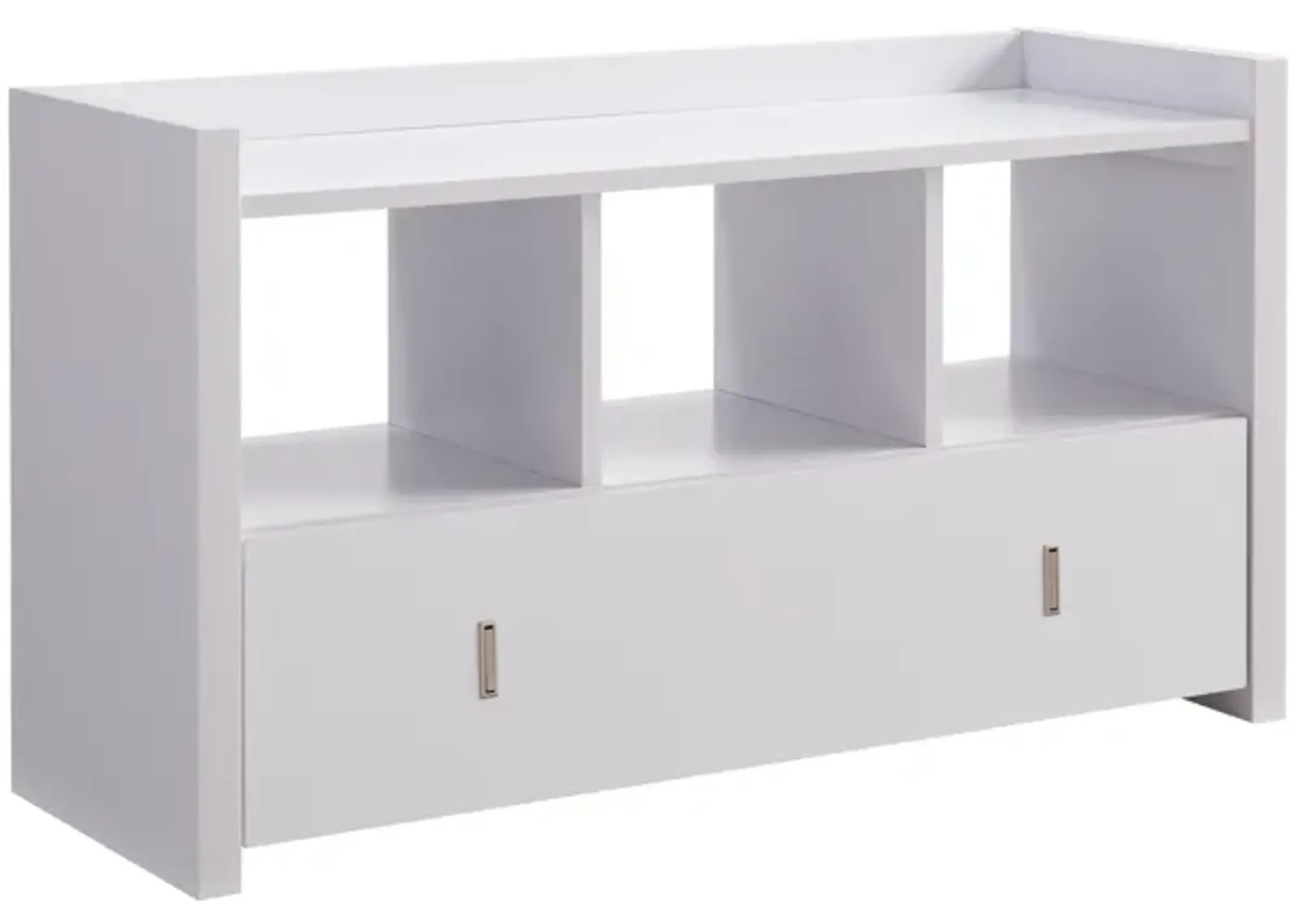 Beak Shoe Bench, 3 Open Shelves 1 Drawer, 34 Inch Classic White Finish - Benzara