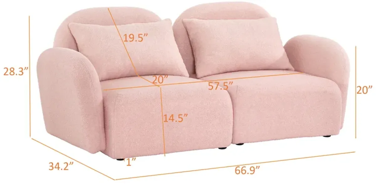 Lazy Sofa Loveseat Teddy Fabric Pink