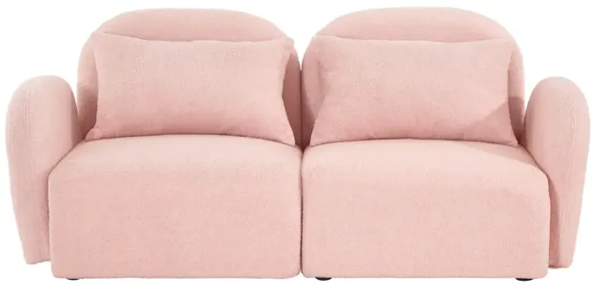 Lazy Sofa Loveseat Teddy Fabric Pink