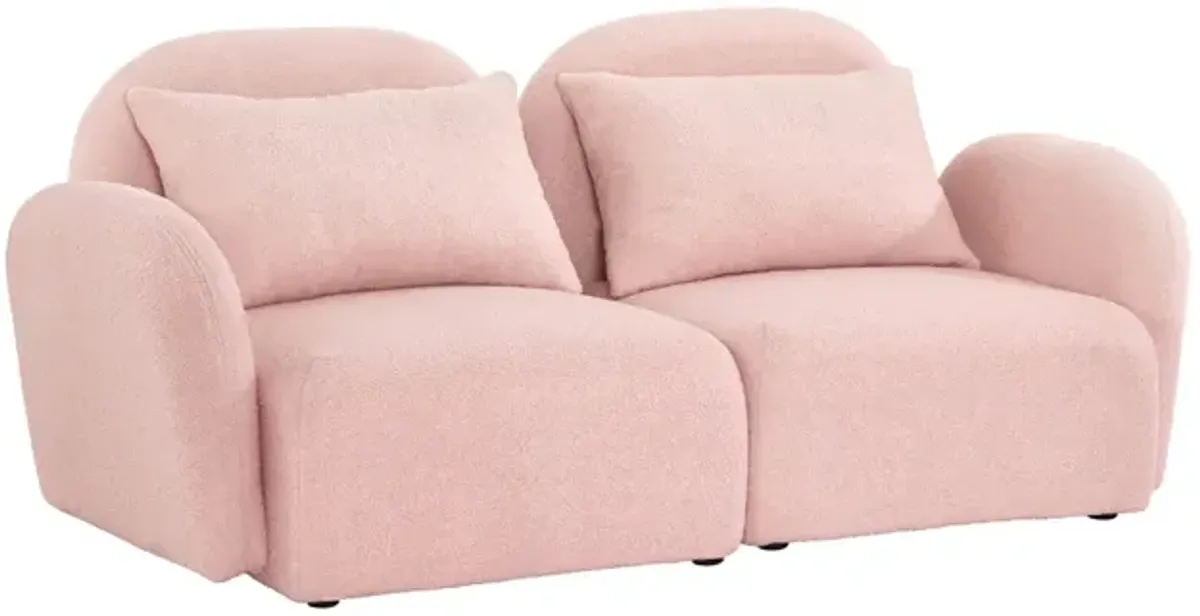 Lazy Sofa Loveseat Teddy Fabric Pink