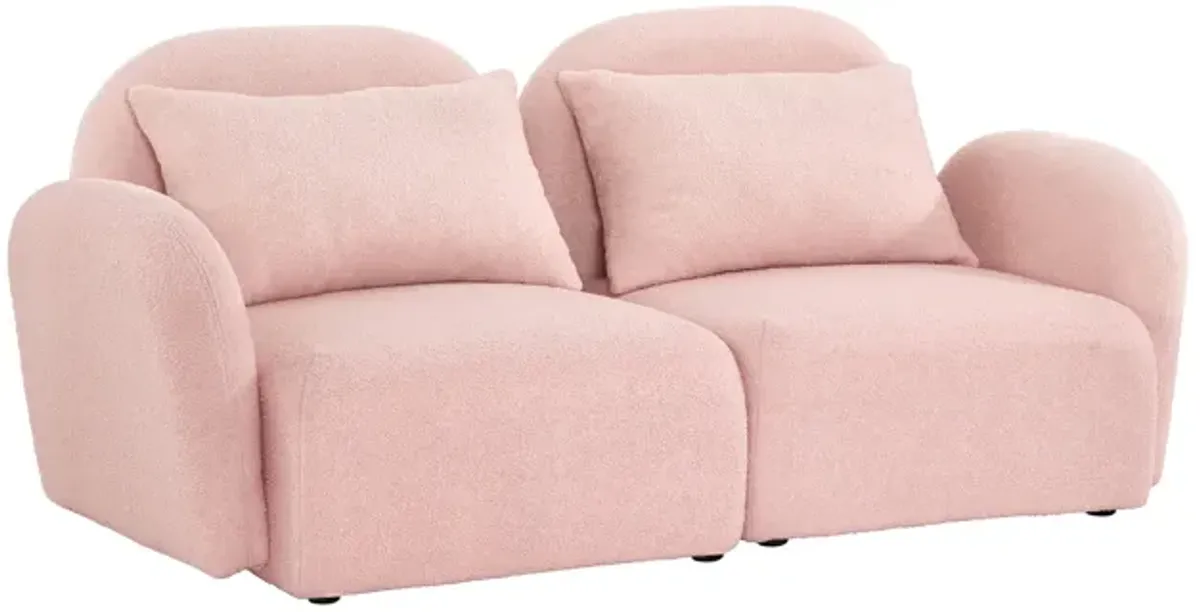 Lazy Sofa Loveseat Teddy Fabric Pink