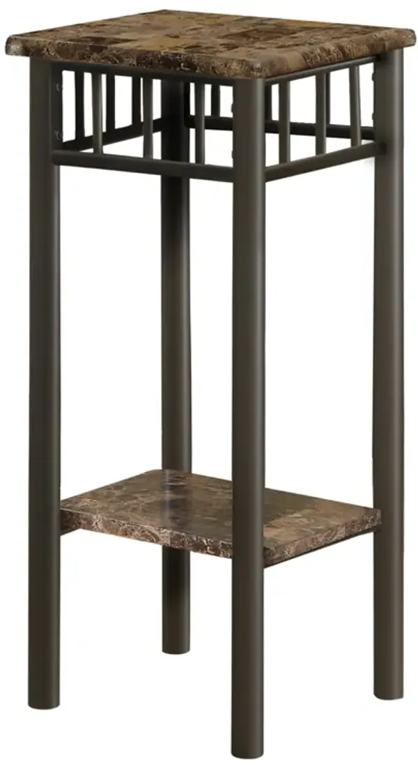 Monarch Specialties I 3044 Accent Table, Side, End, Plant Stand, Square, Living Room, Bedroom, Metal, Laminate, Brown Marble Look, Transitional