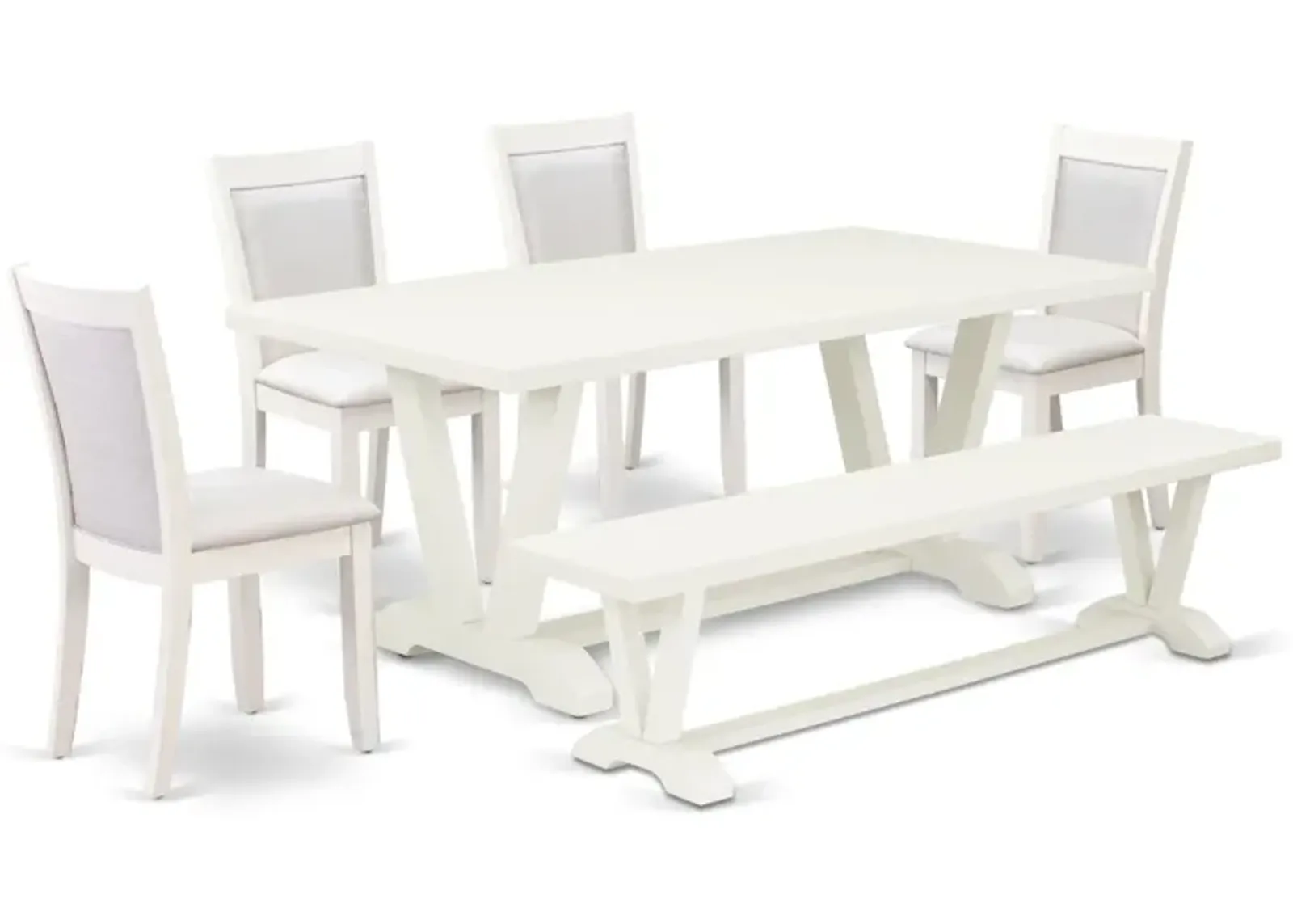 East West Furniture V027MZ001-6 6Pc Dining Set - Rectangular Table , 4 Parson Chairs and a Bench - Multi-Color Color