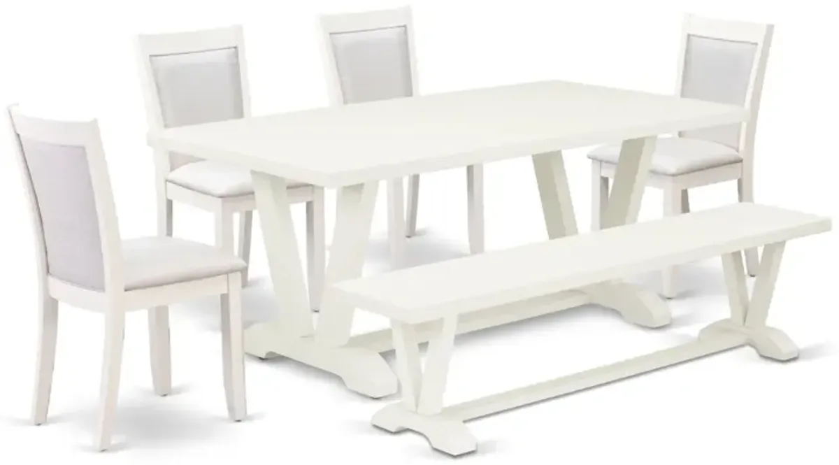 East West Furniture V027MZ001-6 6Pc Dining Set - Rectangular Table , 4 Parson Chairs and a Bench - Multi-Color Color