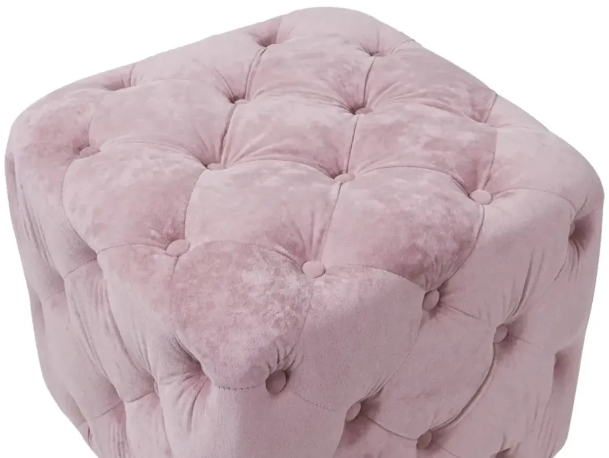 Pink Modern Velvet Upholstered Ottoman, Exquisite Small End Table, Soft Foot Stool