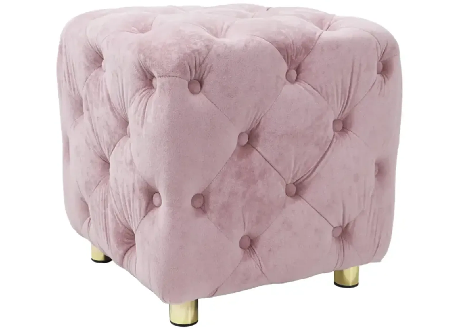 Pink Modern Velvet Upholstered Ottoman, Exquisite Small End Table, Soft Foot Stool