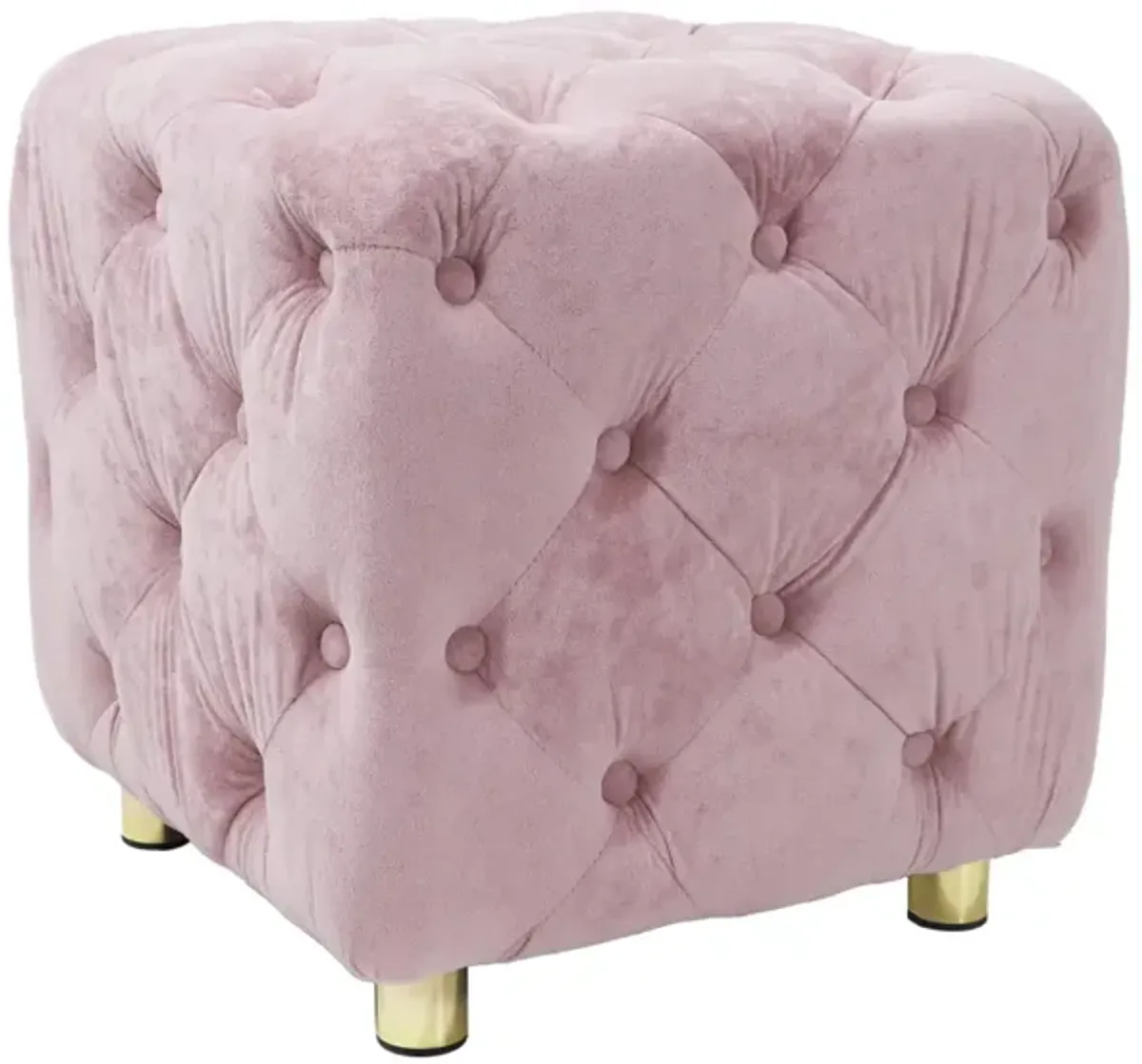 Pink Modern Velvet Upholstered Ottoman, Exquisite Small End Table, Soft Foot Stool