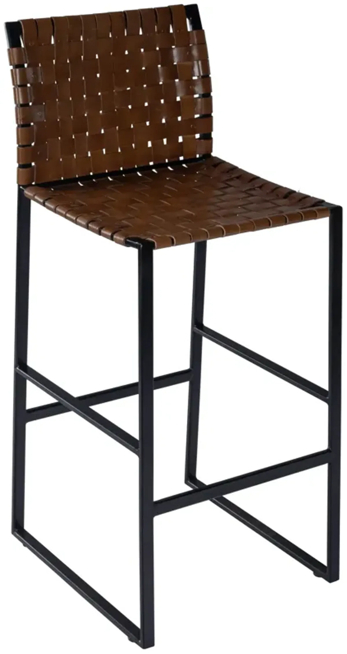 Brown Woven Leather Bar Stool