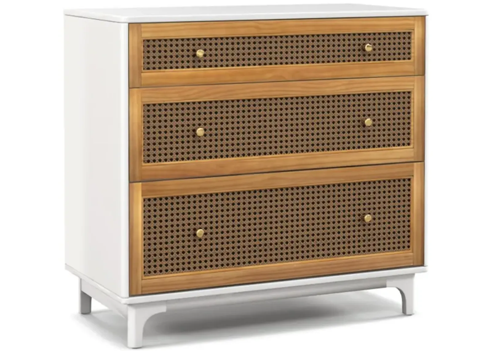 Hivvago 3-Drawer Rattan Dresser Chest with Anti-toppling Device-Brown