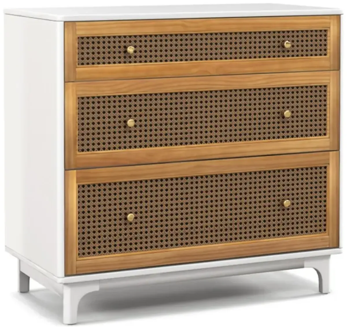 Hivvago 3-Drawer Rattan Dresser Chest with Anti-toppling Device-Brown