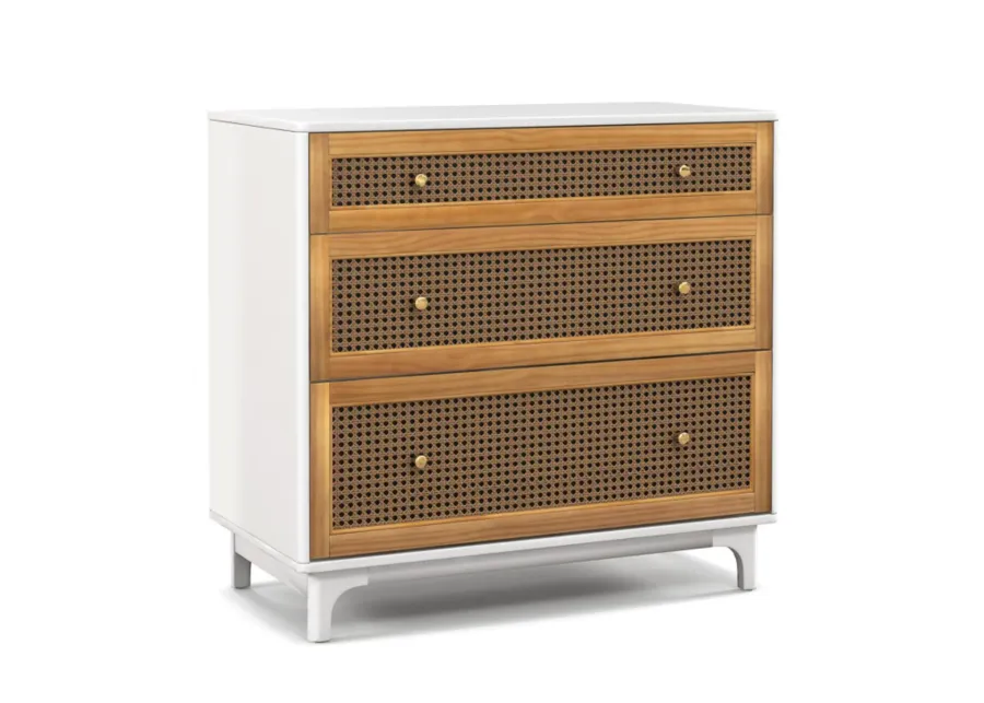 Hivvago 3-Drawer Rattan Dresser Chest with Anti-toppling Device-Brown