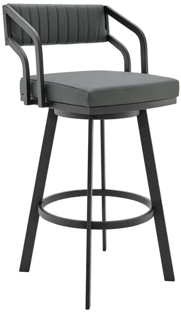 Hivvago 26 Inch Gray And Black Iron Swivel Low Back Counter Height Bar Chair