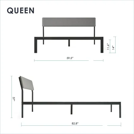 Hivvago Queen Size Grey Soft Fabric Metal Headboard Platform Bed Wooden Slats