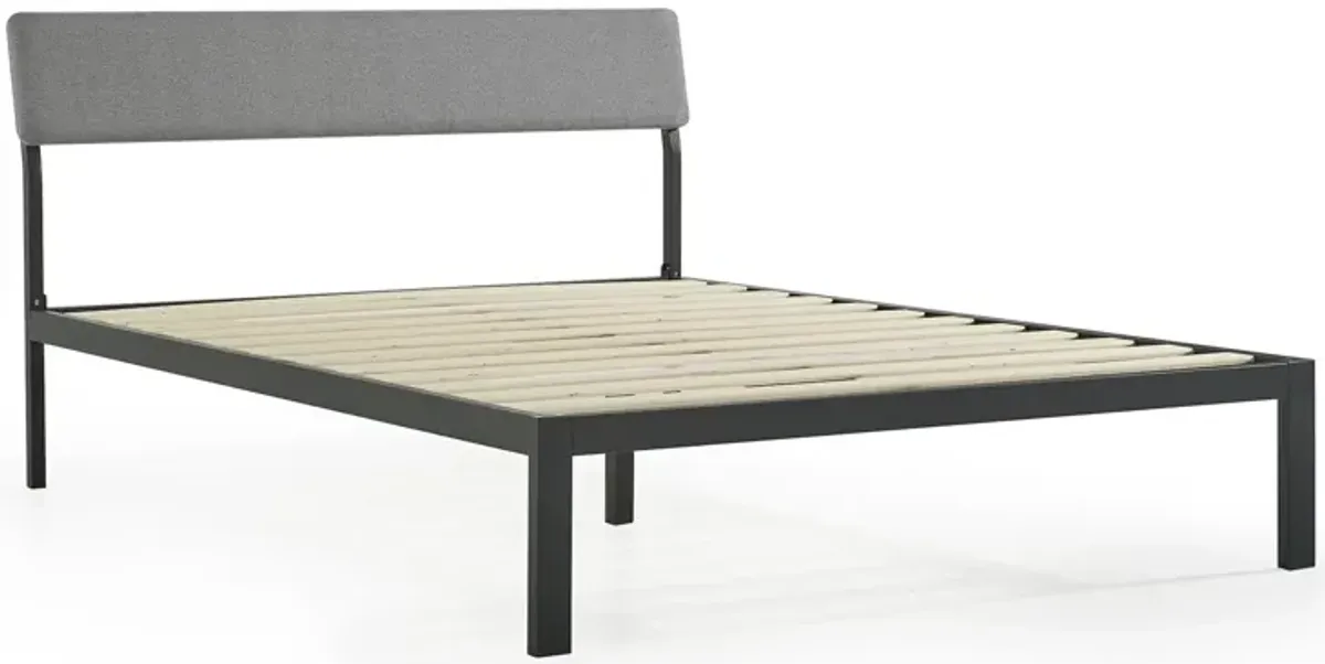 Hivvago Queen Size Grey Soft Fabric Metal Headboard Platform Bed Wooden Slats