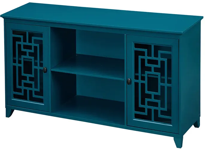 60" Sideboard Buffet Table With 2 Doors, Storage Cabinet With Adjustable Shelves, Teal