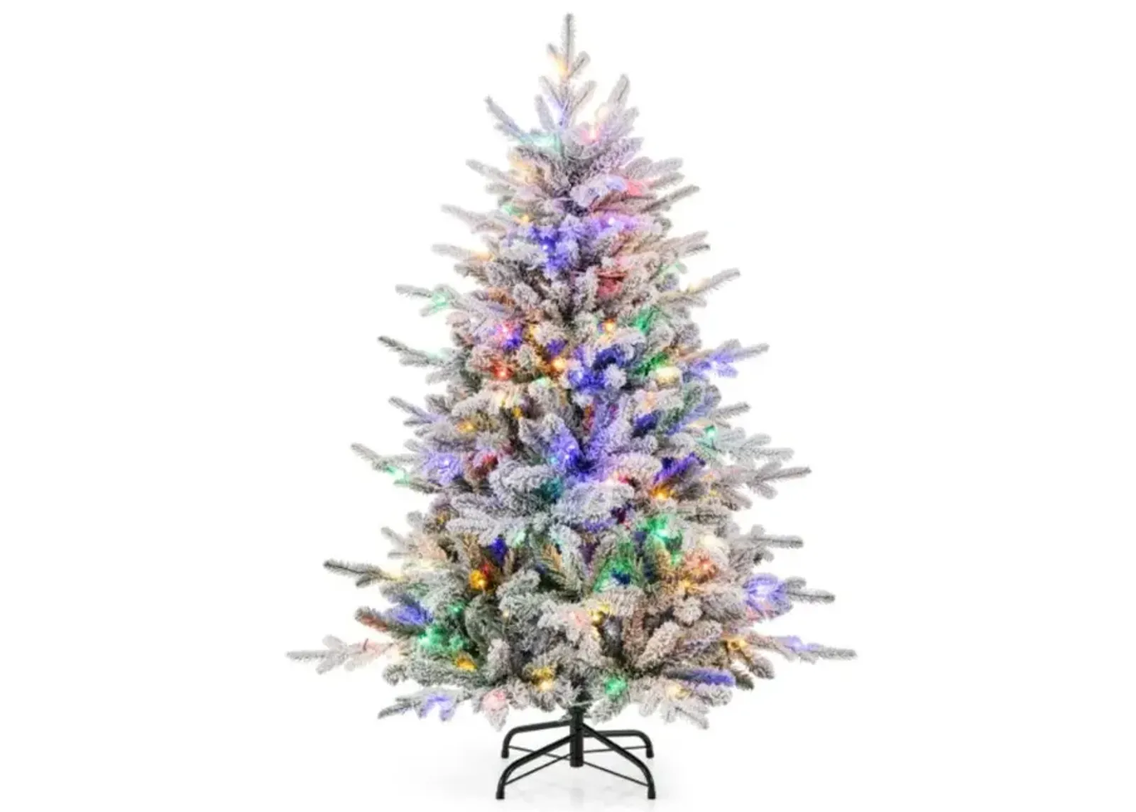 Hivvago 4.5/6/7 Feet Flocked Christmas Tree with 8 Lighting Modes and Multi-Color LED Lights