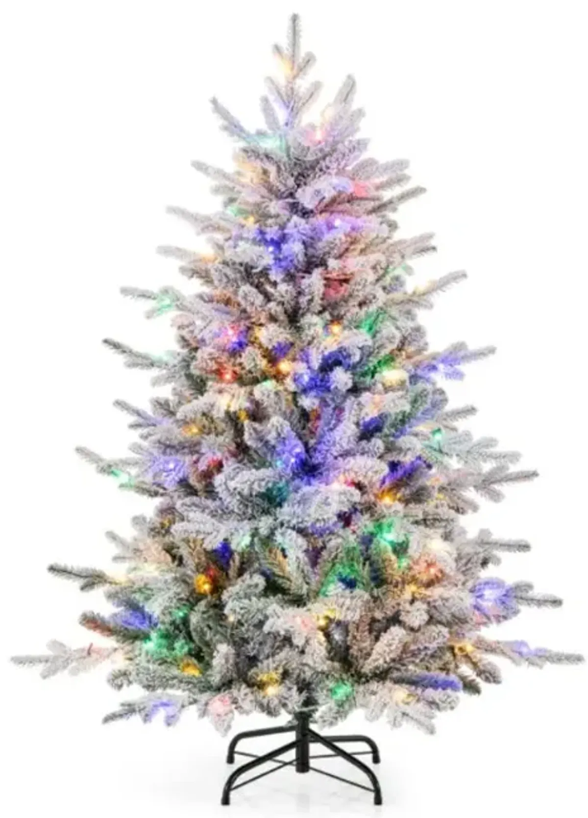 Hivvago 4.5/6/7 Feet Flocked Christmas Tree with 8 Lighting Modes and Multi-Color LED Lights