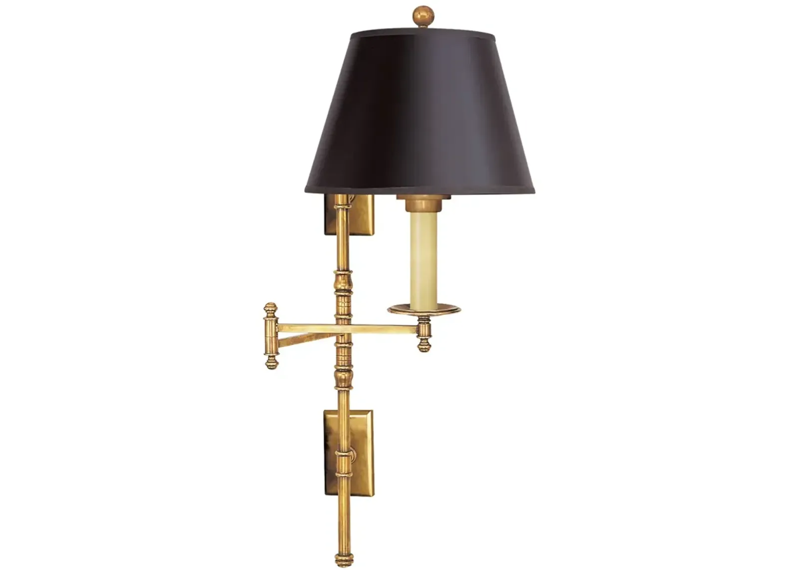 Dorchester Double Backplate Swing Arm in Antique-Burnished Brass with Black Paper Shade