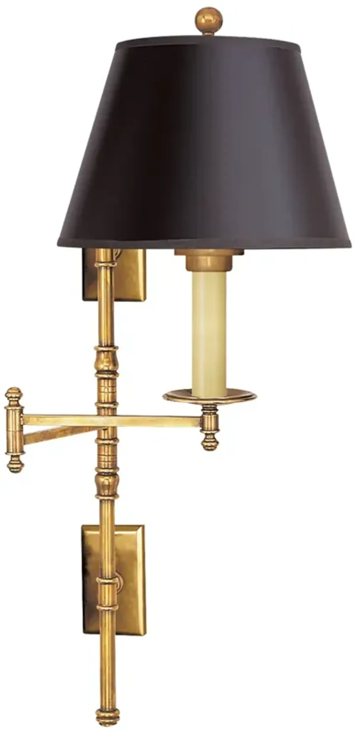 Dorchester Double Backplate Swing Arm in Antique-Burnished Brass with Black Paper Shade