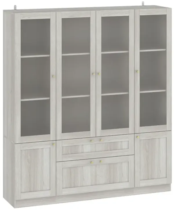 FUFU&GAGA Modern Wood Grain Wardrobe with Adjustable Shelves and Lockable Drawers (63" W x 70.9" H x 15.7" D), Glass Doors and Brass Pull Handles