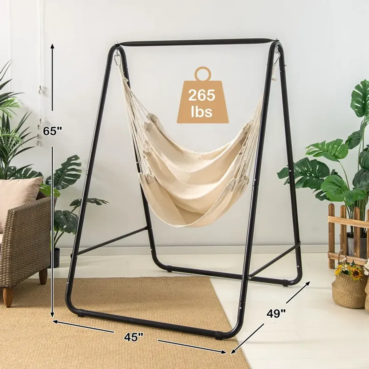 Hanging Padded Hammock Chair with Stand and Heavy Duty Steel