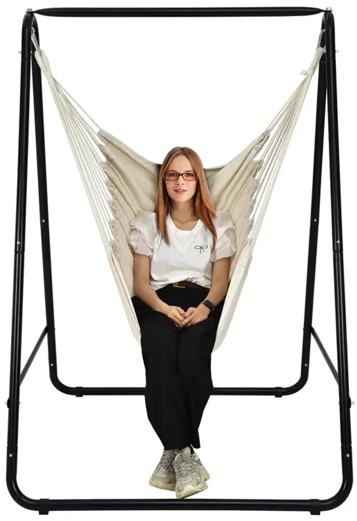 Hanging Padded Hammock Chair with Stand and Heavy Duty Steel